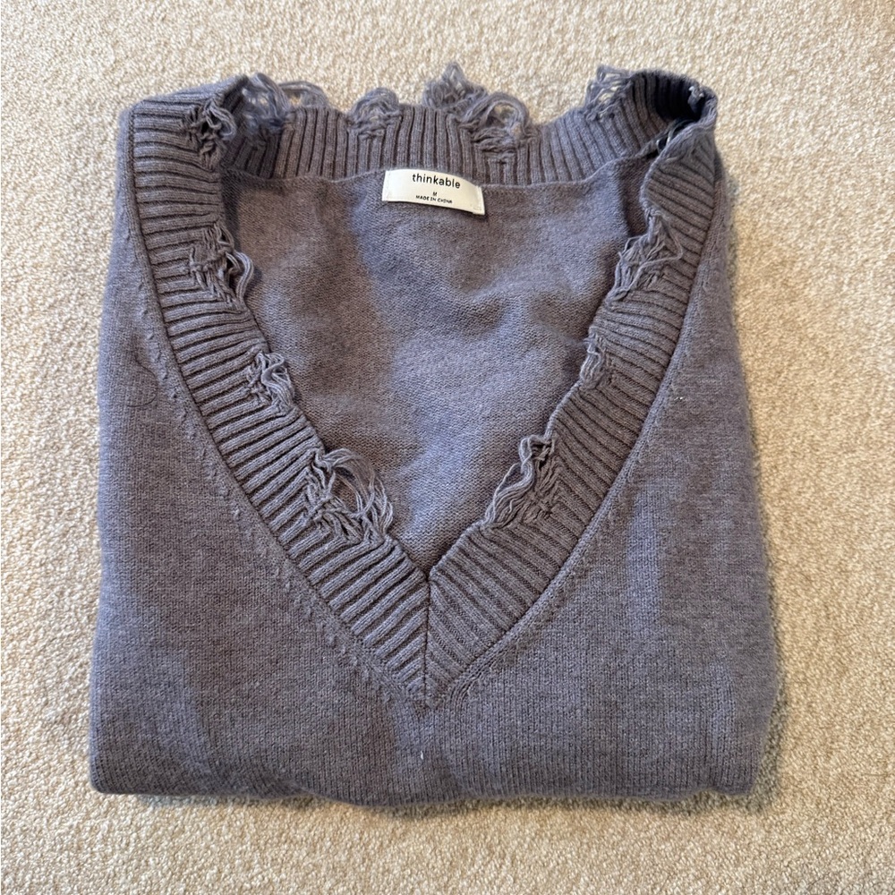 Thinkable Gray long sleeve distressed  Women's Sweater